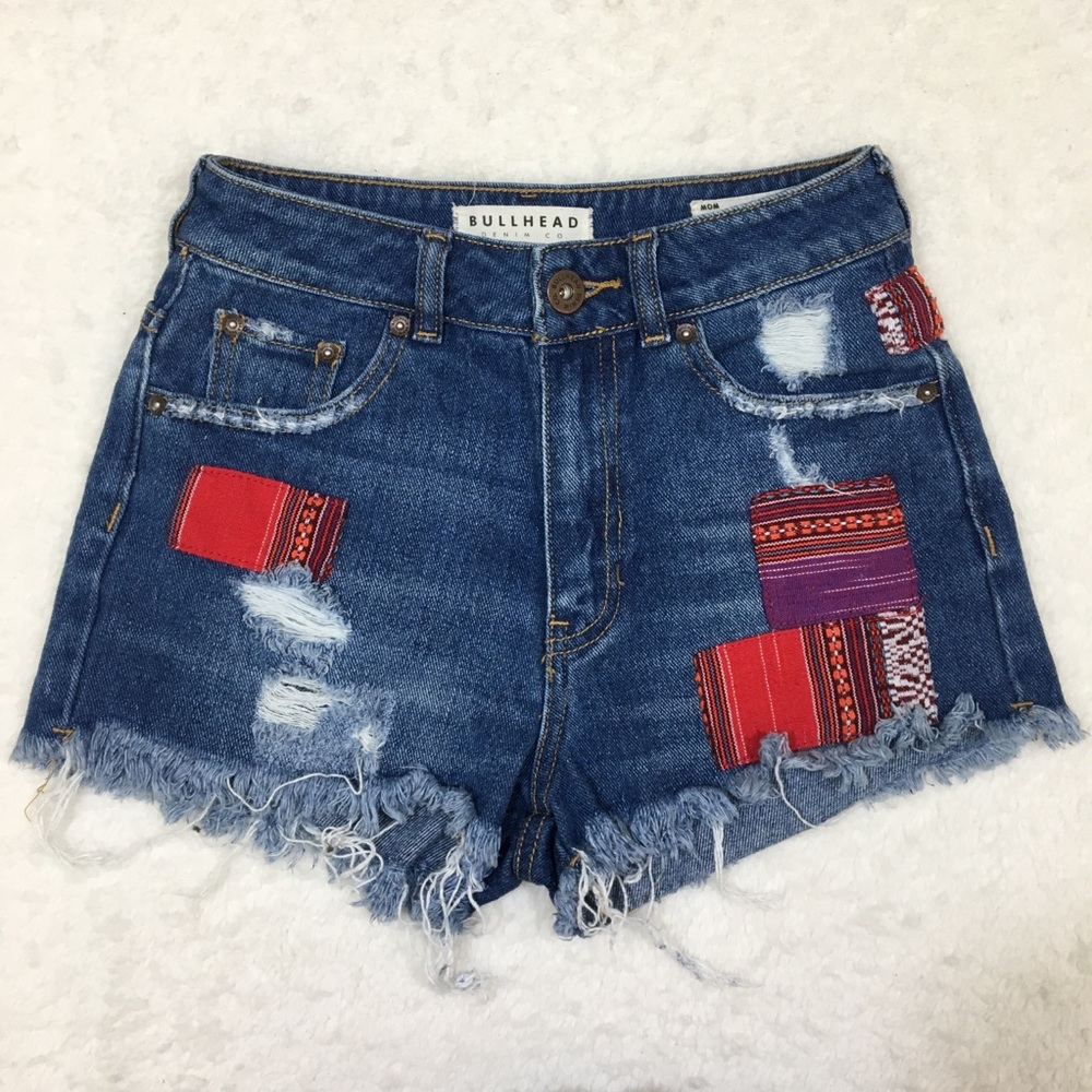 Denim Quilted Patchwork Shorts